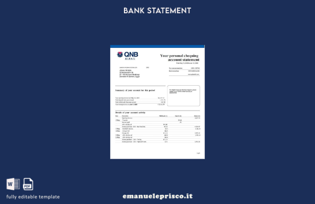 modello word di estratto conto bancario QNB Alahli in stile verificato Qatar